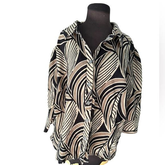 East 5th Linen Blend Neutral Tropical Lagenlook Top Women Size 3X Resort Scandi - Picture 2 of 7